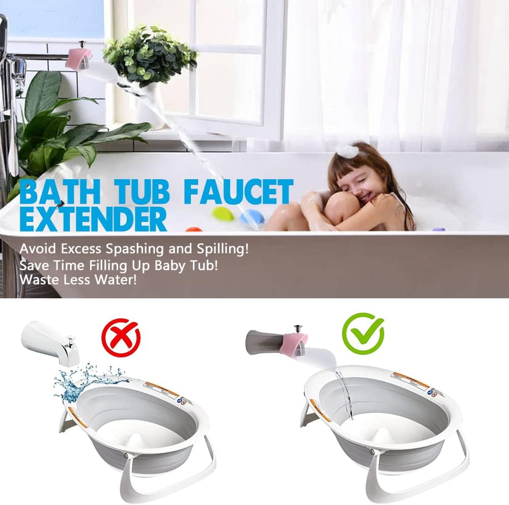 Bath Helper - Bath Tub Faucet Extender - Guides Water Directly from Faucet to Baby Bath Tub Without Excessive Water Waste and Splashing (Clear White)