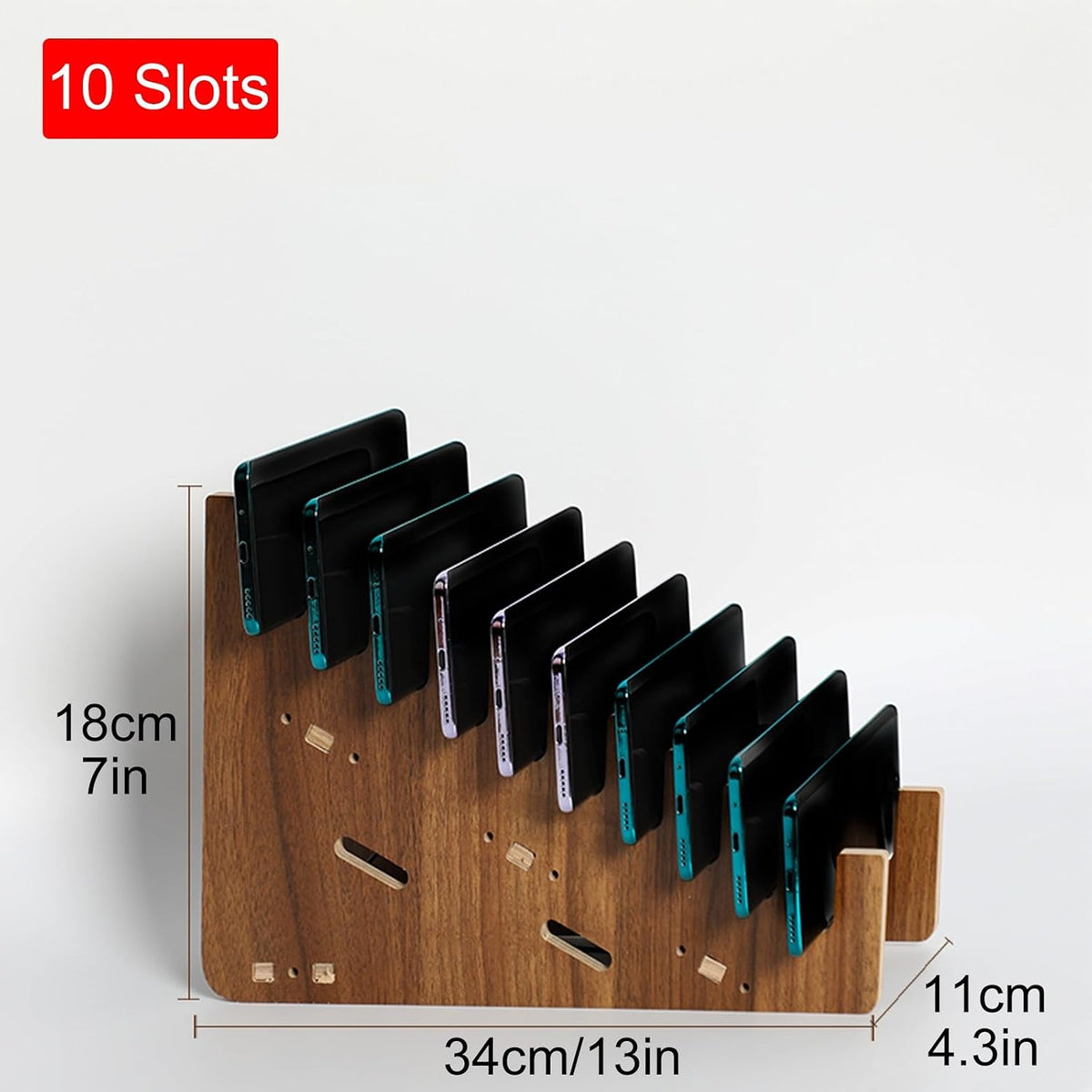 Cell Phone Holder Classroom, Wood Charging Station Rack Organizer for Multiple Devices, Cell Phone Box for Home School Office(50x11x30cm/20x4.3x12in)