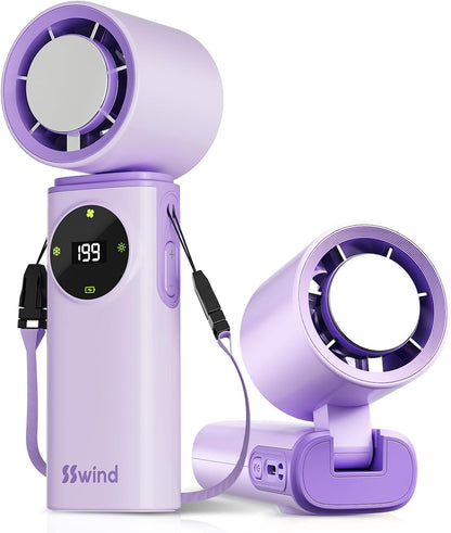 6000mAh Portable Handheld Fan with Ice Cooling, 199 Levels Stepless Speed, 20H Long Battery Life, 20000RPM Turbo Fan Rechargeable Personal Mini Fan for Travel, Outdoor, Makeup