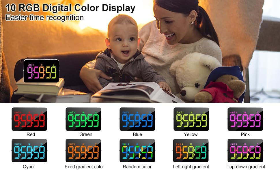 Rechargeable Digital Kitchen Timer for Cooking, Magnetic Timers with Countdown/up, Kids Timer with 5”LED Display 3 Brightness 4 Volume Adjustable for Classroom/Office/Home/Work/Fitness/Game（Blue）