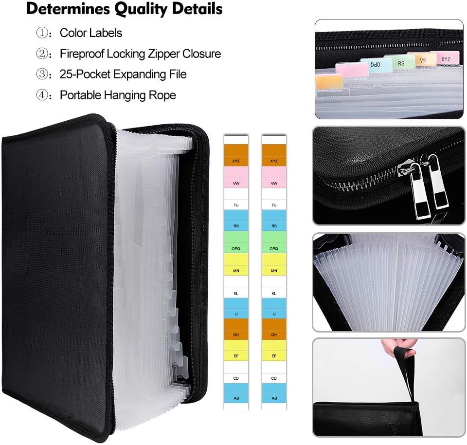 ENGPOW Expanding File Folder,Fireproof 13 Pockets Document Organizer Bag