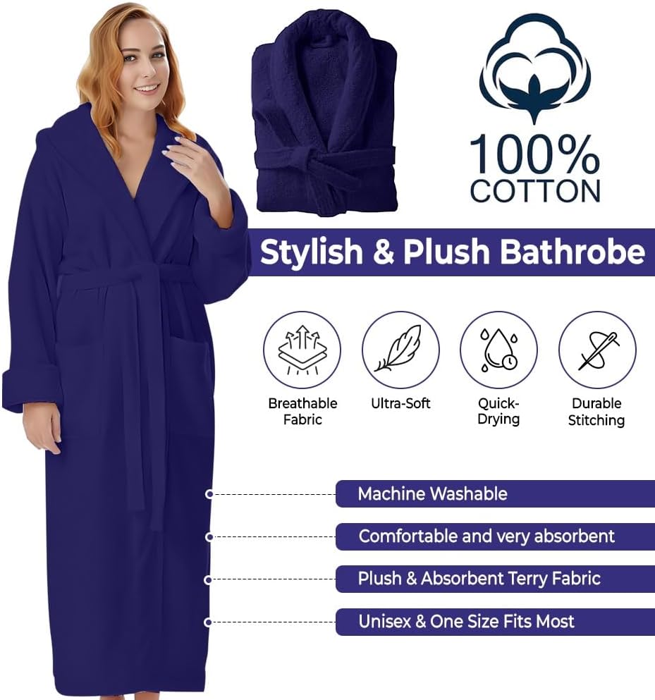 KAHAF COLLECTION Cotton Terry Robes for Women and Men, Terry Shawl Collar Bathrobe, ONE SIZE - UNISEX Men & Women Spa Robe
