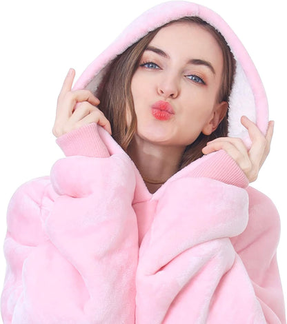 Kipswiza Wearable Blanket Hoodie Gifts for Women and Men, Oversized Cozy Warm Flannel Sherpa Hooded Blankets Sweatshirt with Giant Pockets for Adult and Teens, Dark Gray