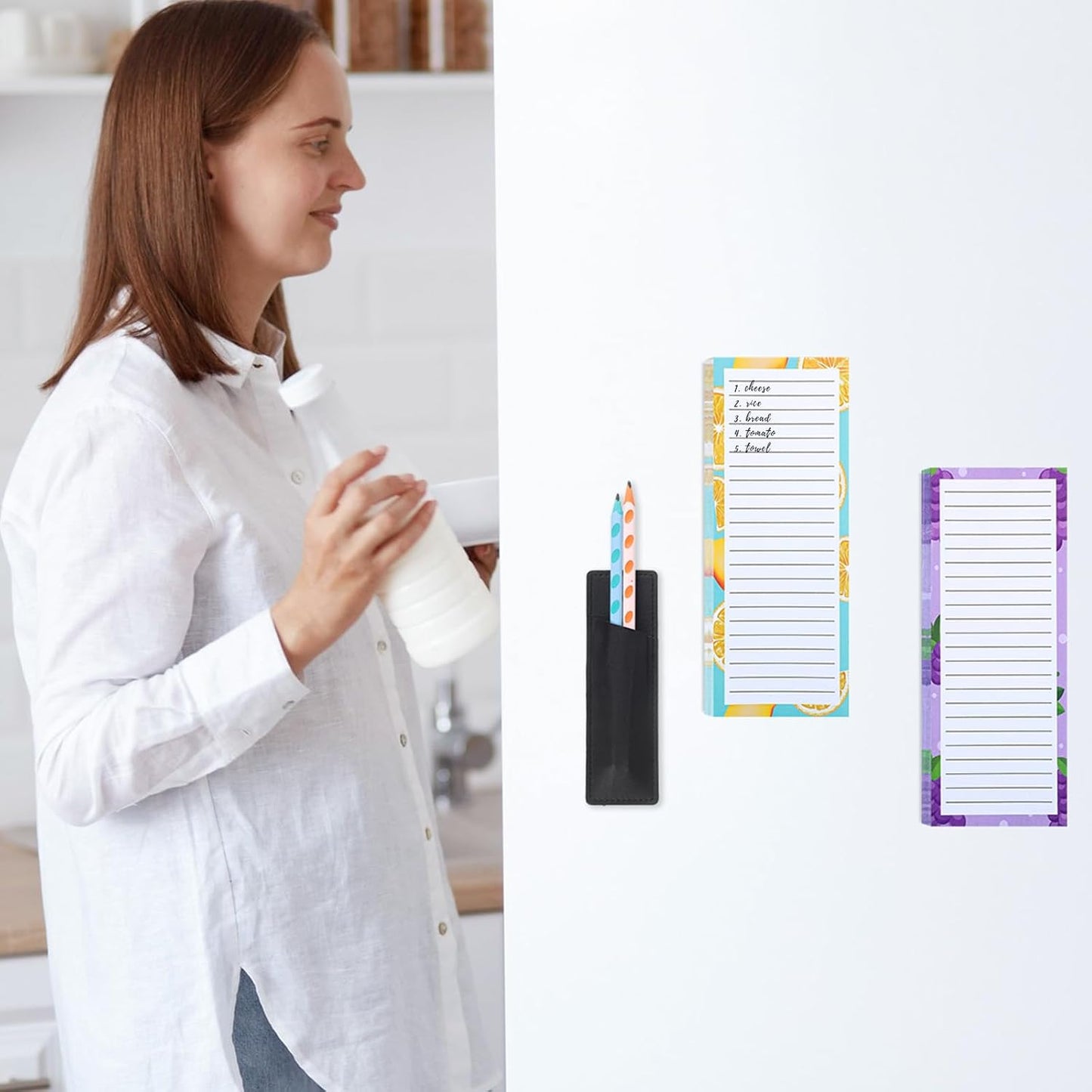 Thboxes 4 Pack Magnetic Note Pad for Fridge with Pen Holder, Totally 200 Sheets Grocery List Magnet Pad for Refrigerator Magnetic Shopping List Pad（Fruit Design）