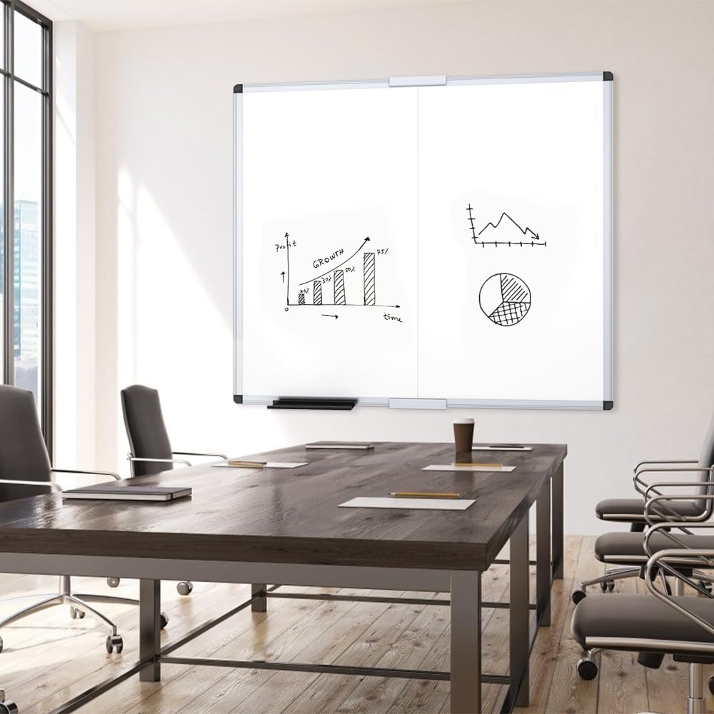 VIZ-PRO Magnetic Dry Erase Board, 36 X 24 Inches, Silver Aluminium Frame