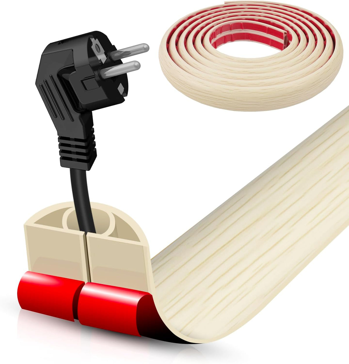 Floor Cord Cover Self Adhesive Cord Hider,10FT Cable Management, Extension Strip Protector for Wires, Prevent Cable Trips for Offices, Gyms, Exhibitions Cavity 0.39"(W) x 0.27"(H) BrownWood
