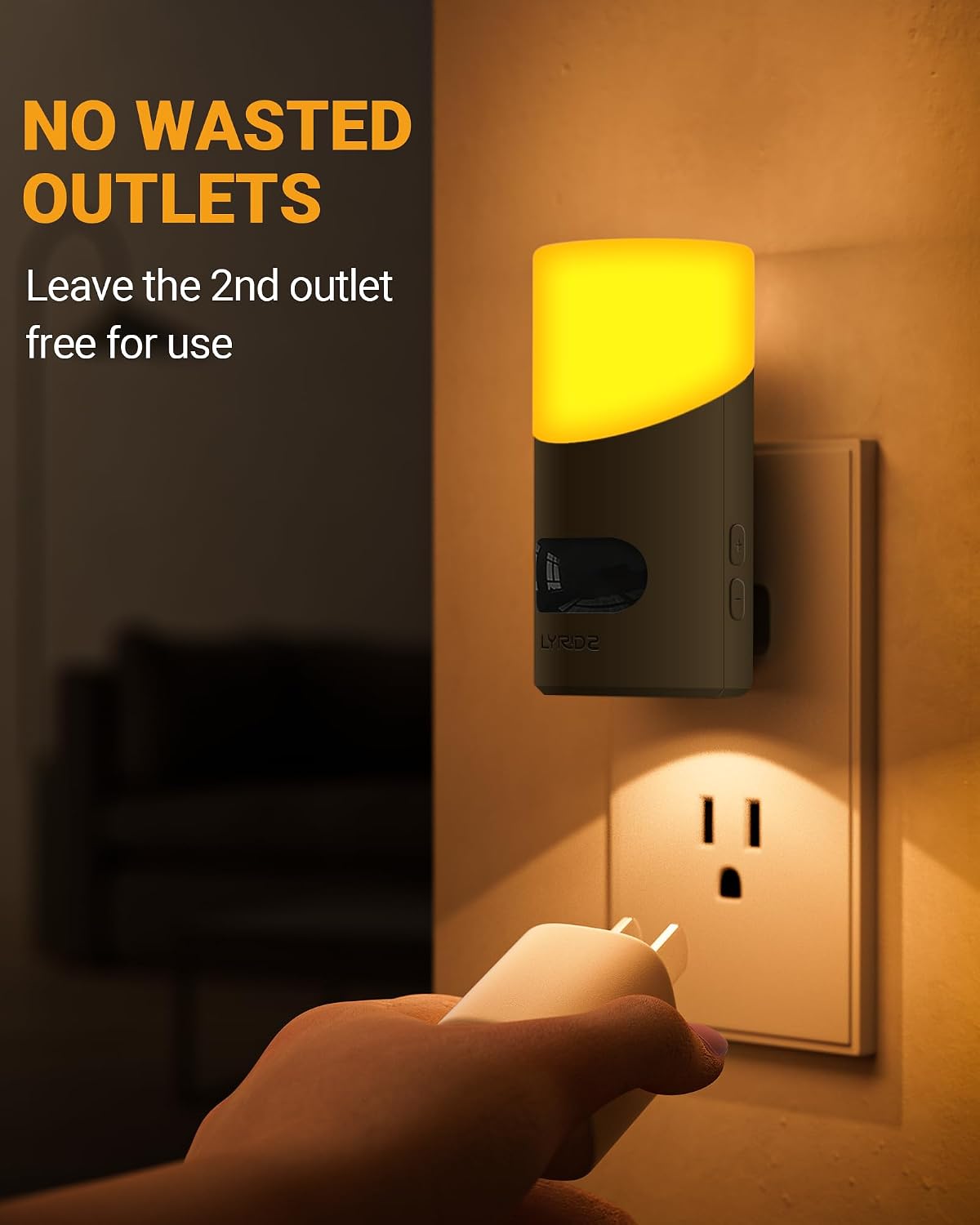 Lyridz Amber Night Light with Motion Sensor, 1-150LM Dimmable Plug-in Nightlight Indoor for Bedroom, Bathroom, Hallway, Stairs, Pet House, Toilet, 2 Pack