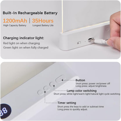 LED Book Light and Night Light 2 in 1, 3 Color Temperatures & Stepless Dimming, USB Rechargeable Reading Light with Timer for Night Reading (White)