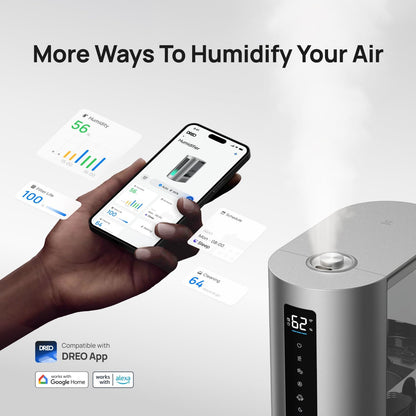 DREO 6L Smart Warm & Cool Mist Humidifiers for Bedroom HM713S | 60-Hour Quiet Runtime for Large Room, 500ML/HR Output, Smart Humidity Sensor, Indicator Light, Works with Alexa & Google