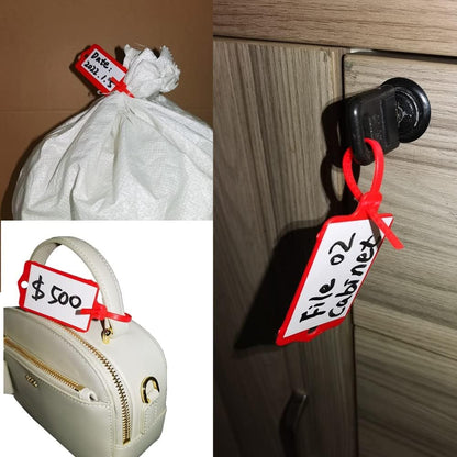 100pcs Reusable Blank Plastic Tags Ties Key Tags 1.45"*2.48" Serrated Tension Sealing Strap with Large Label Plastic Tie Mark Label Waterproof Hang Sign Write on Tag (White, 100pcs)
