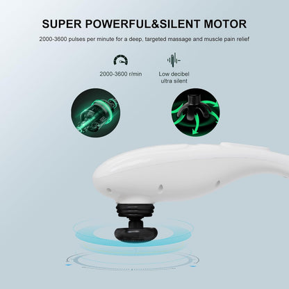 MEGAWISE Handheld Back Massager | Deep Tissue Percussion Massage for Back, Neck, Shoulders, Waist and Legs (Off-White)