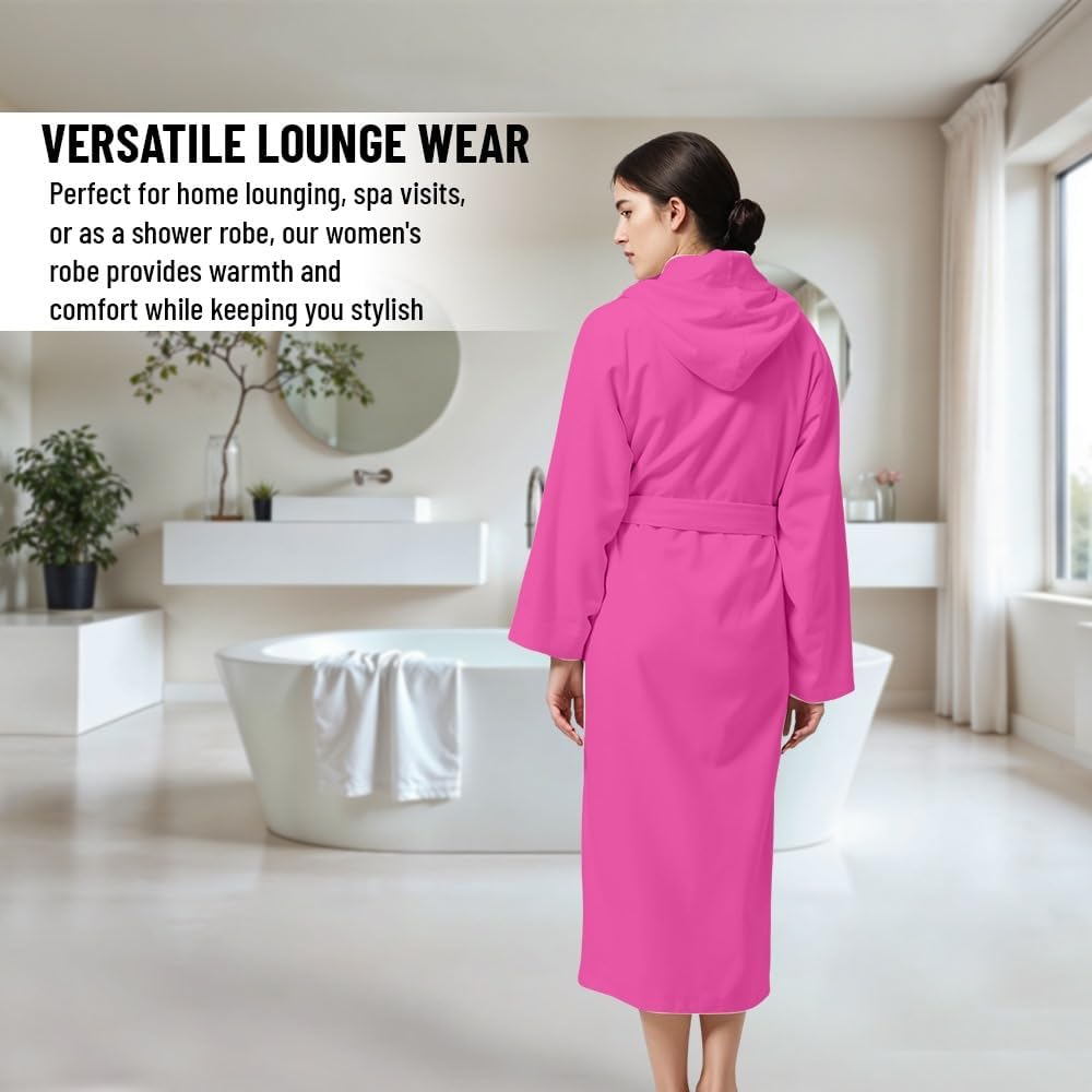 KAHAF COLLECTION Women Hooded 100% Cotton Terry Bathrobe, Soft Absorbent Quick Dry Robe for Spa, Shower & Home Wear