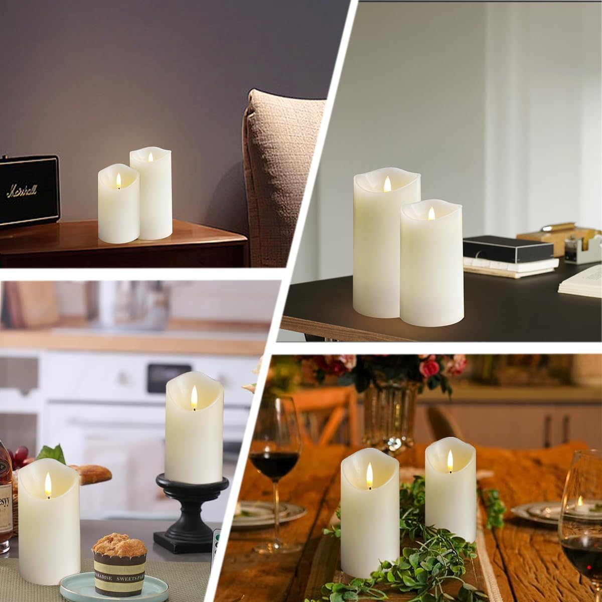 LEDHOLYT Rechargeable Flameless Glass Pillar Candles–Gifts for Women,–Set of 3, Realistic Flickering LED Flame,Remote & Timer, Ideal for Living Room, Bedroom & Halloween Festival Home Party Decor