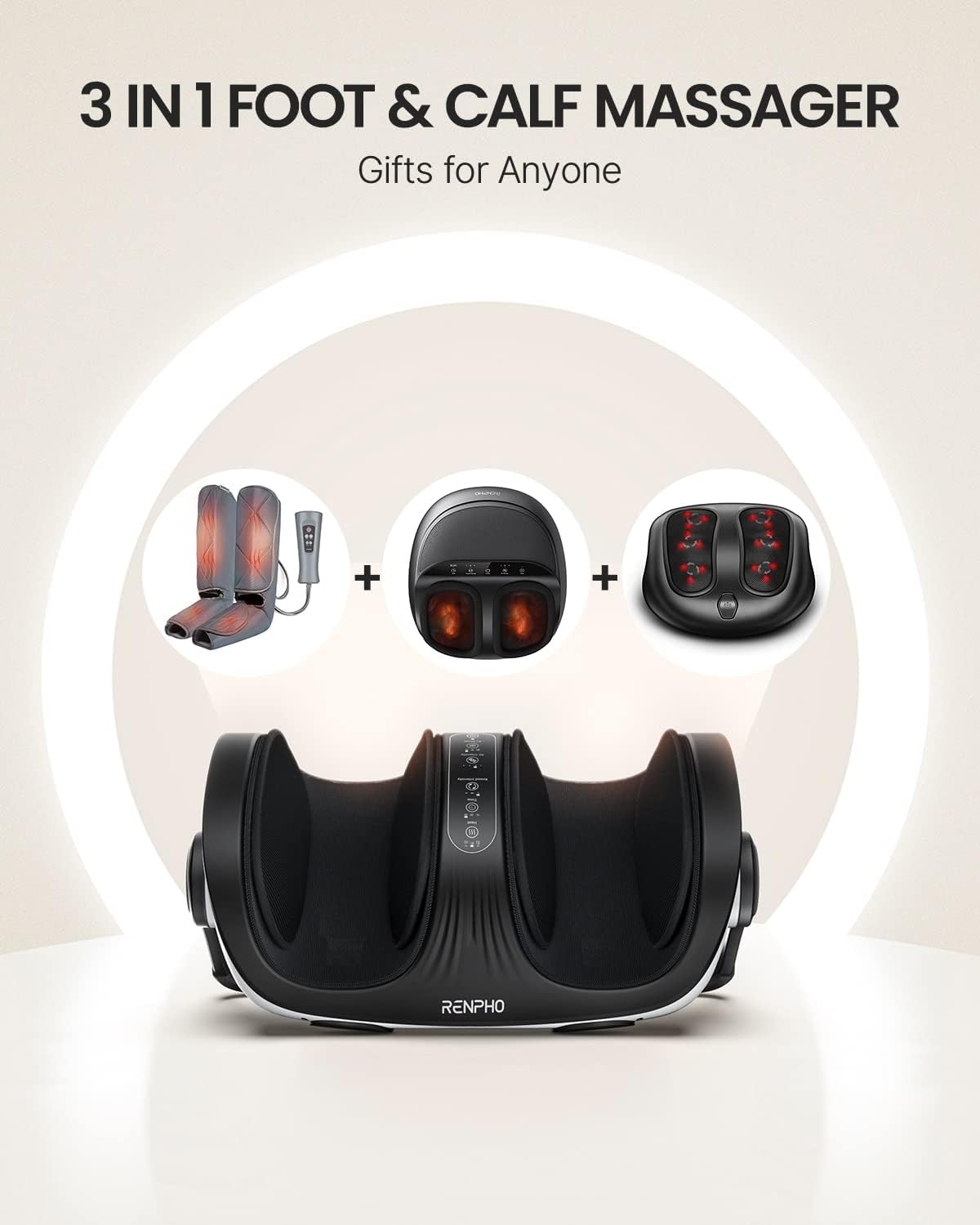 RENPHO 4-in-1 Shiatsu Foot Massager with Heat, Deep Kneading Massage for Plantar Fasciitis Relief, Foot and Calf Massager, FSA Eligible Items Only List, Birthday Day Gifts for Women Wife Men, Size 14