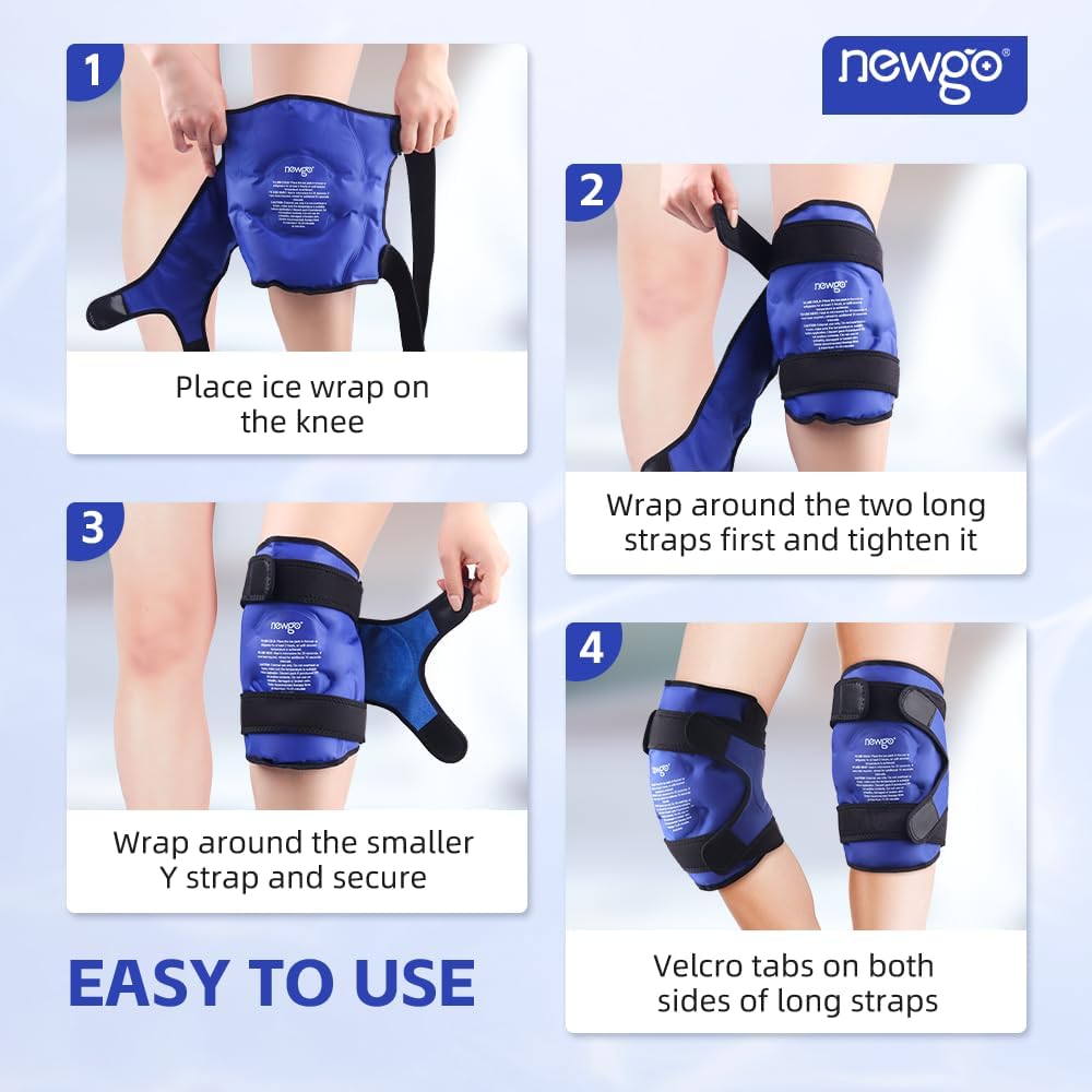 NEWGO Knee Ice Pack Wrap, Ice Pack for Knees Cold Compression Therapy for Knee Replacement Surgery, Arthritis Pain, ACL, Swelling, Sports Injuries (21.7" x 9.8") - Blue