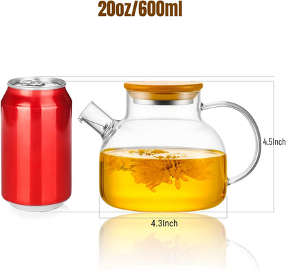 PARACITY Glass Teapot Stovetop 40 OZ/1200ml, Borosilicate Clear Tea Kettle with Removable 18/8 Stainless Steel Infuser, Teapot Blooming and Loose Leaf Tea Maker Tea Brewer for Camping, Travel