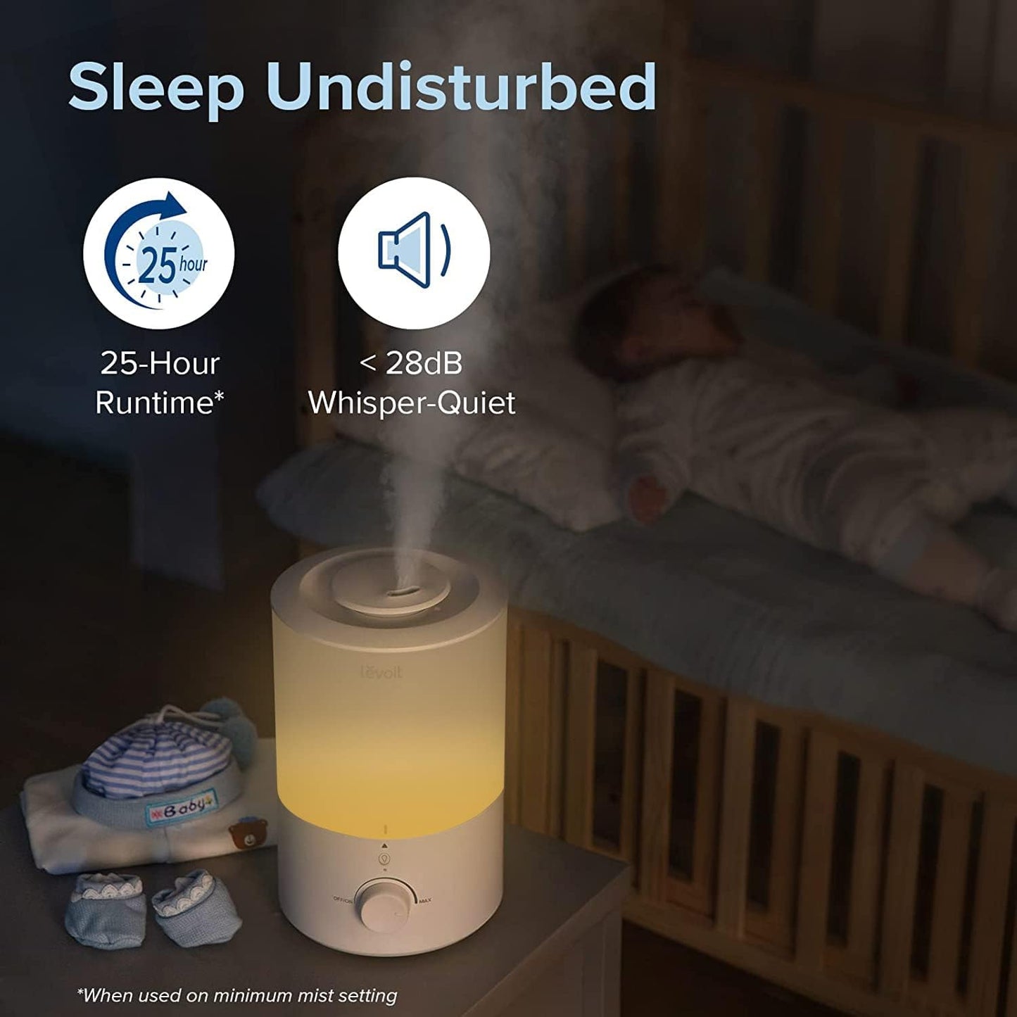 LEVOIT Humidifiers for Bedroom, Quiet, 3L Cool Mist, Essential Oil Diffuser | Top Fill/25Watt - Home/Large Room - 360° Nozzle - Rapid Ultrasonic Humidification for Baby Nursery/Plant