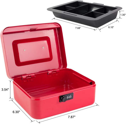 KYODOLED Small Cash Box with Combination Lock & Removable Money Tray, Black