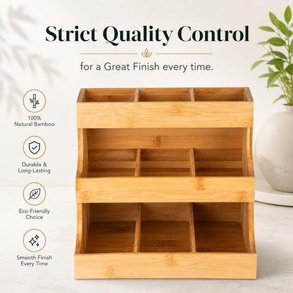 Theodore Tea Bag Organizer – Wooden Tea Organizer and Storage for Home, Kitchen, Office – 180 Tea Bag Holder - Vertical Display Tea Box. Also for Coffee Pods, Sugar, Sweeteners and Creamers.