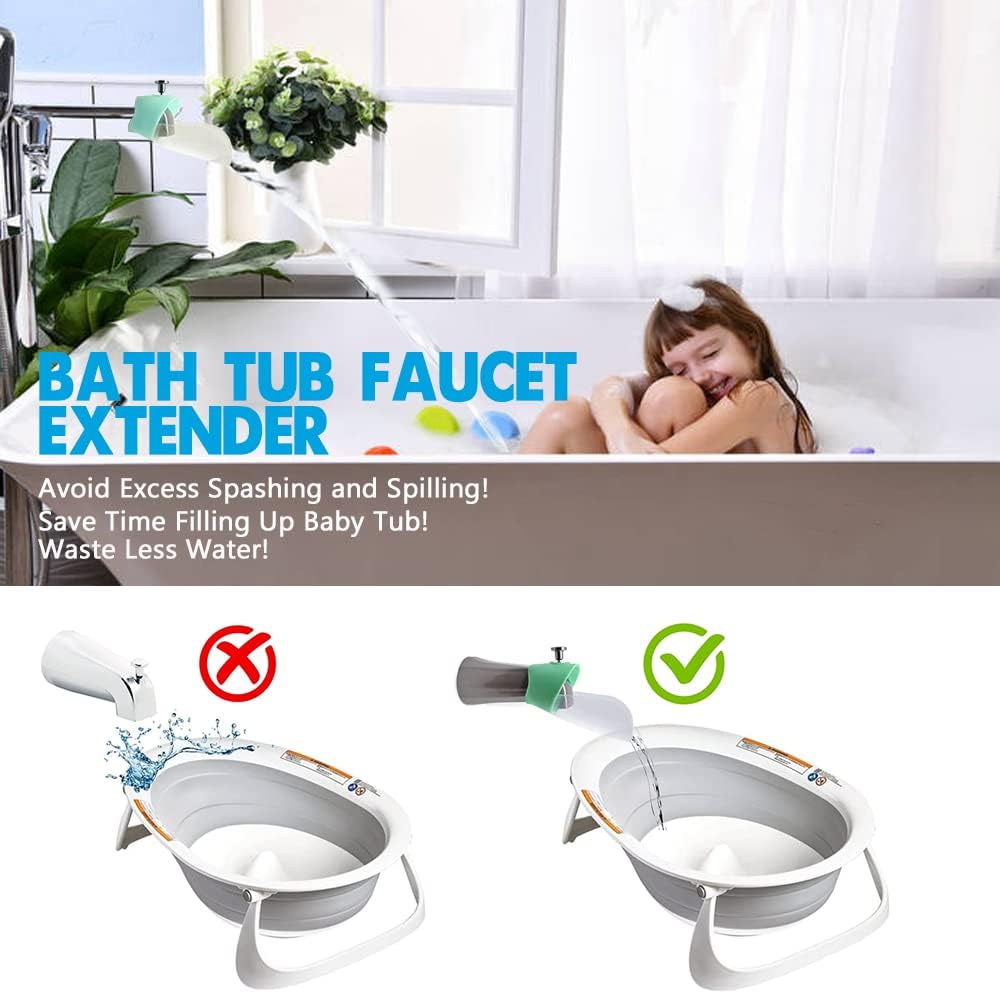Bath Helper - Bath Tub Faucet Extender - Guides Water Directly from Faucet to Baby Bath Tub Without Excessive Water Waste and Splashing (Clear White)