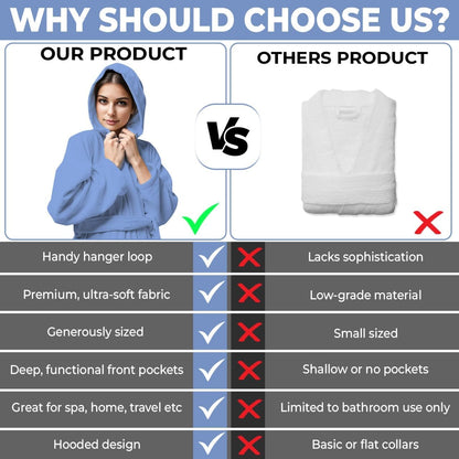 KAHAF COLLECTION Women Hooded 100% Cotton Terry Bathrobe, Soft Absorbent Quick Dry Robe for Spa, Shower & Home Wear