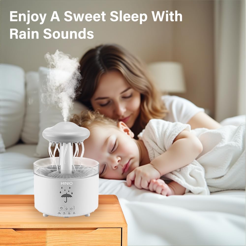 Rain Cloud Humidifier Water Drip with 7 Colors LED Night Light, Mushroom Essential Oil Diffuser with Remote Control for Bedroom Sleeping Relaxing(Wood Grain)