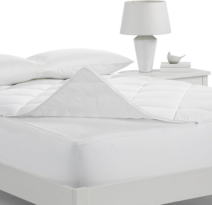 Serta Luxury Firm 100% Cotton Quilted Mattress Pad with Cooling Fiber Fill, King, White