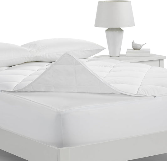 Serta Luxury Firm 100% Cotton Quilted Mattress Pad with Cooling Fiber Fill, King, White