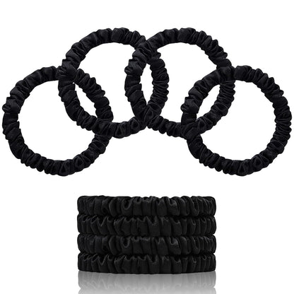 22 Momme 100% Pure Mulberry Silk Scrunchies (4 PCS) - Small Hair Elastics and Ties for Women, Sleep Hair Care, No Damage, Black