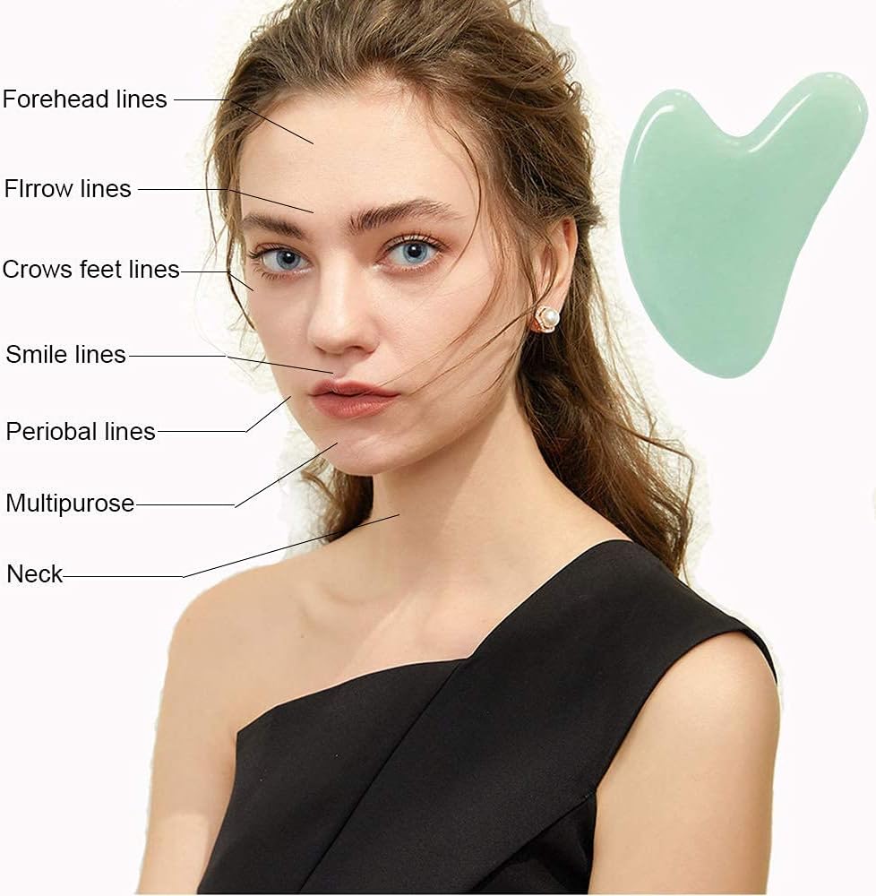 Gua Sha, Jade Stone Gua Sha Massage Tool, Guasha Tool for Face and Body Skin Massage. Gua Sha Set for Toxins Prevents Wrinkles for SPA Acupuncture, Therapy Trigger Point Treatment.