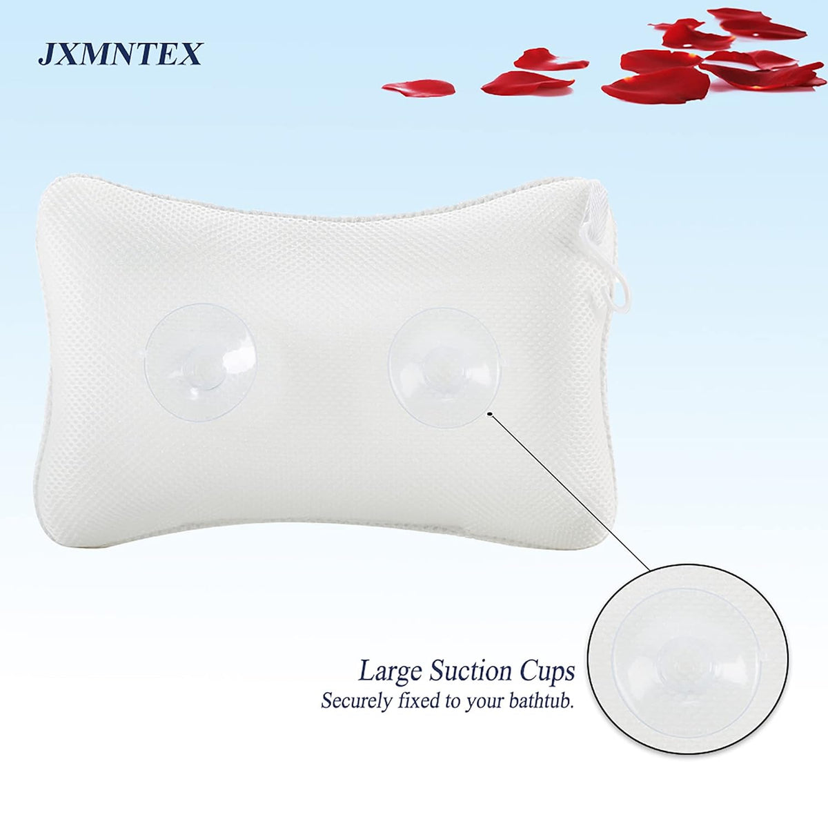 Bathtub Pillow, Non Slip, Breathable Soft, Comfortable Head Neck Support, Machine Washable, 2 Large Suction Cups (White)