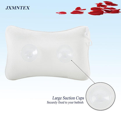 Bathtub Pillow, Non Slip, Breathable Soft, Comfortable Head Neck Support, Machine Washable, 2 Large Suction Cups (White)