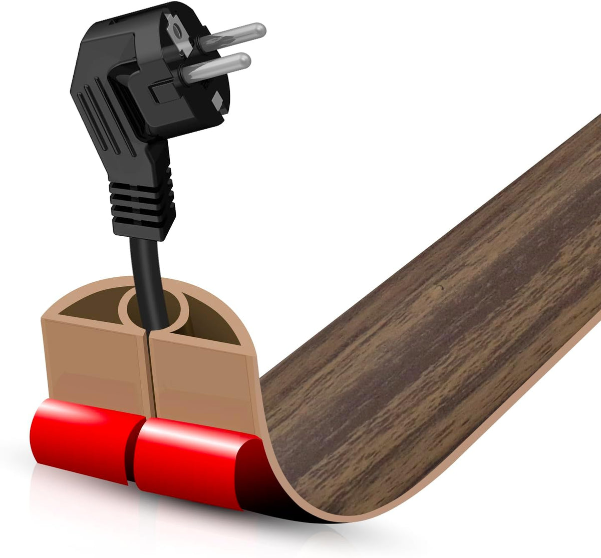 Floor Cord Cover Self Adhesive Cord Hider,10FT Cable Management, Extension Strip Protector for Wires, Prevent Cable Trips for Offices, Gyms, Exhibitions Cavity 0.39"(W) x 0.27"(H) BrownWood