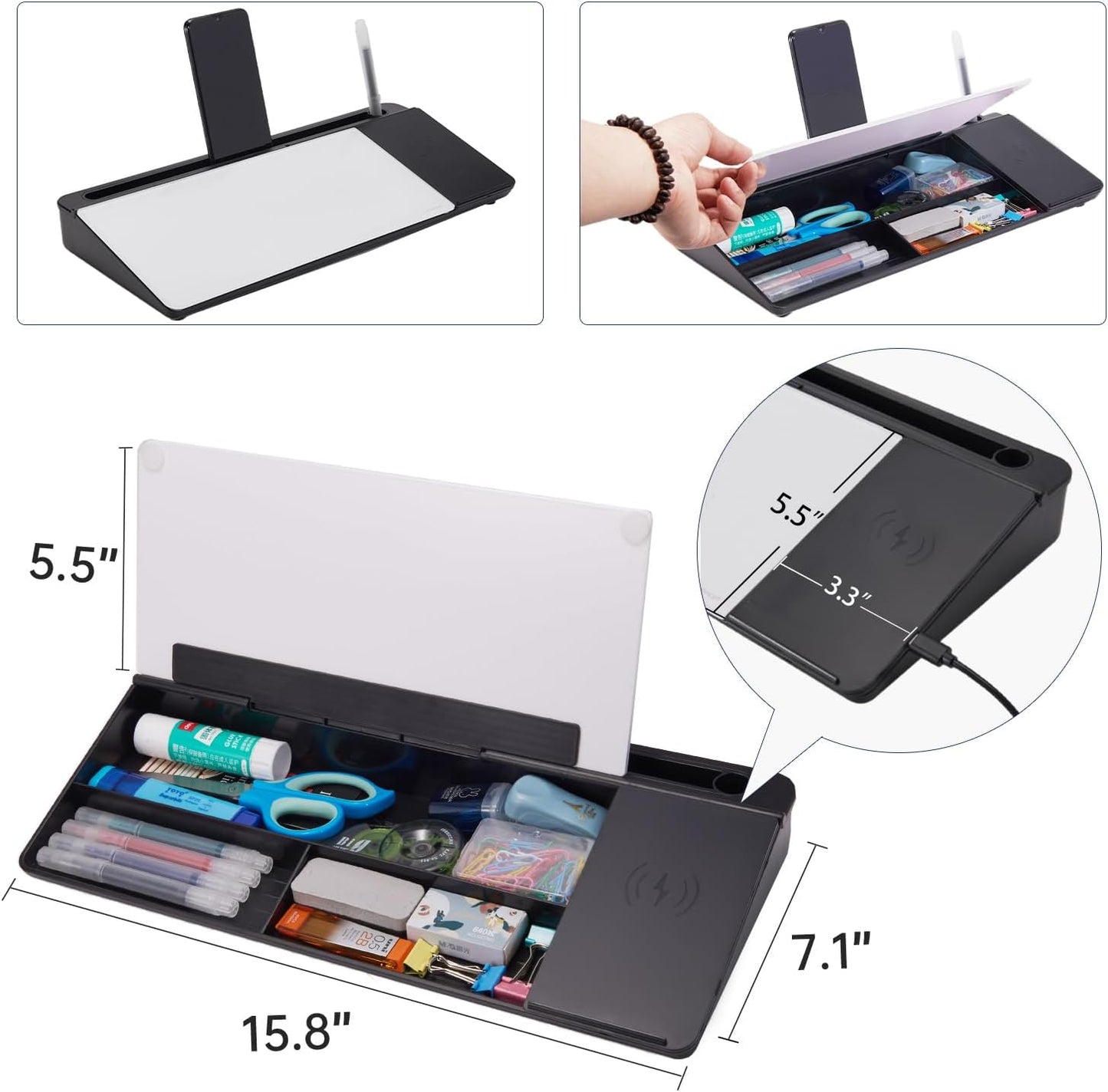 TSJ OFFICE Whiteboard Weekly Dry-Erase-Board - Desktop White Board Calendar Desk Organizers with Accessories Computer Keyboard Stand with Drawer, for Office, Home, School Supplies - White Calendar