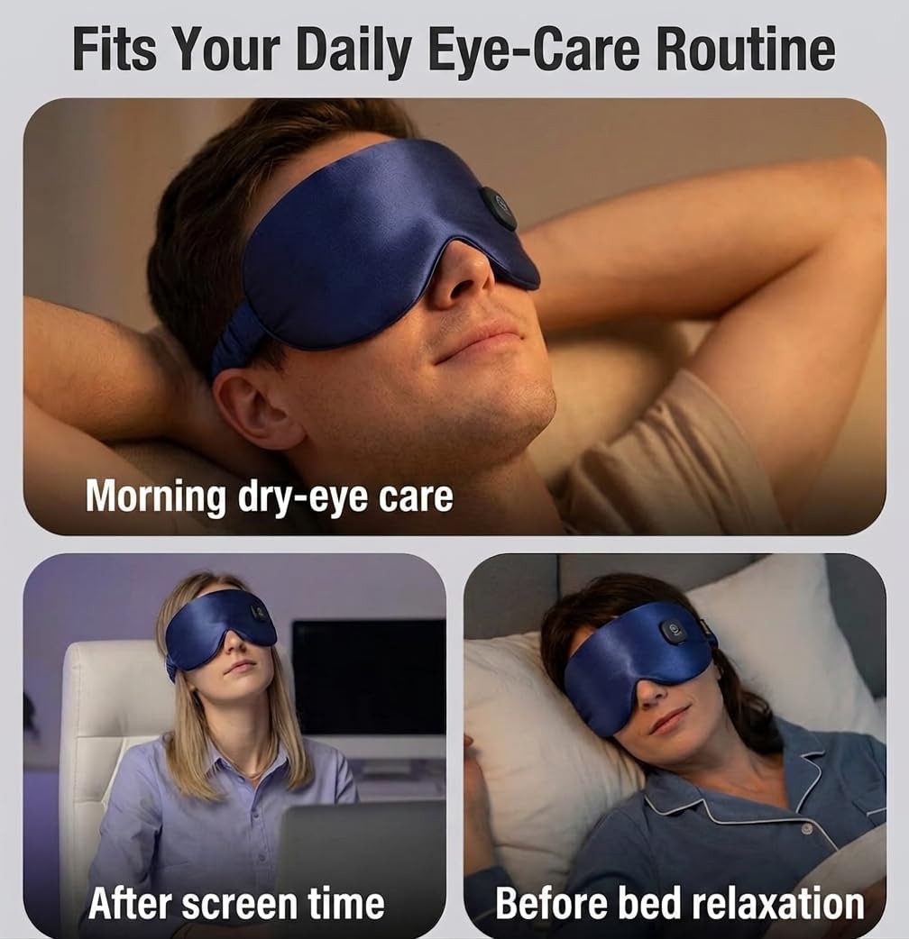 Heated Eye Mask for Dry Eyes - Silk Cordless Warm Eye Compress Moist Heat, FSA Eligible, Eye Heating Pad for Stye Treatment, Tired Eyes, Sleep, Travel, Washable, Rechargeable, Blue