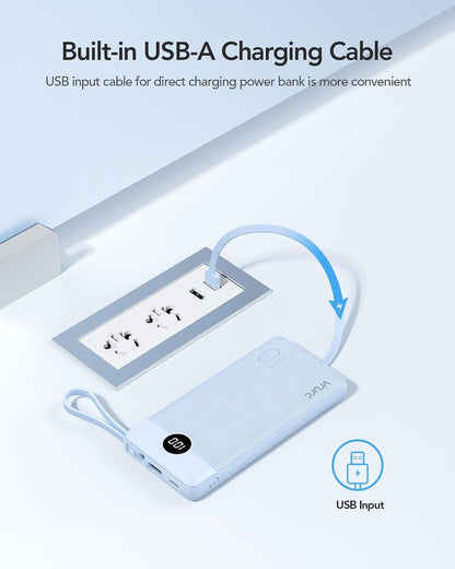 VRURC Portable Charger, Slim Power Bank Built-in 4 Cables, Travel Essential