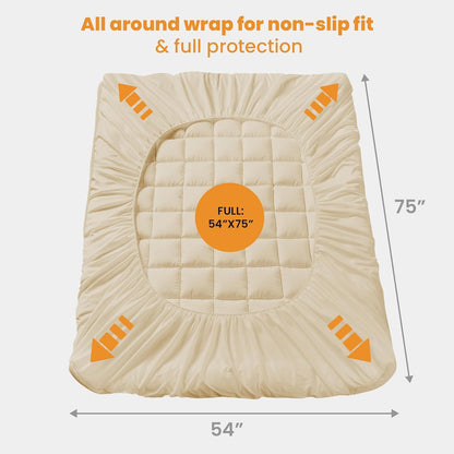 MATBEBY Queen Size Mattress Pad - Cooling Breathable Mattress Topper, Quilted Fitted Mattress Protector, Pillow Top Mattress Cover with 8-21" Deep Pocket, Soft, Machine Washable, White, 60x80 Inches