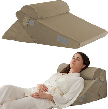 Ruqmuis Wedge Pillow Set for After Surgery, 3PCS Adjustable 9&12 Inch Bed Wedge Pillow for Sleeping, Incline Pillow Wedge for Headboard, Post Surgery, Acid Reflux, Neck&Back Support, White/Grey