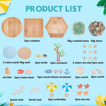 WEBEEDY 3 Sets Miniature Beach Zen Garden Kit Sand Craft Kit Ocean Beach Sandbox Decorations Meditation Mini Zen Garden Accessories for Home Office Desktop Decor Gift, 4/4.2/4.4 inch Tray