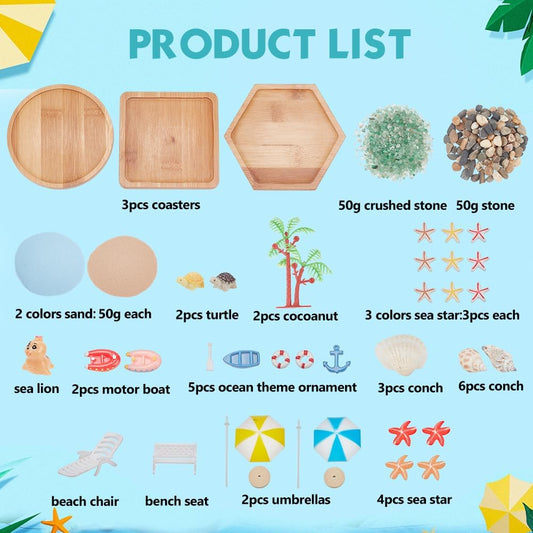 WEBEEDY 3 Sets Miniature Beach Zen Garden Kit Sand Craft Kit Ocean Beach Sandbox Decorations Meditation Mini Zen Garden Accessories for Home Office Desktop Decor Gift, 4/4.2/4.4 inch Tray