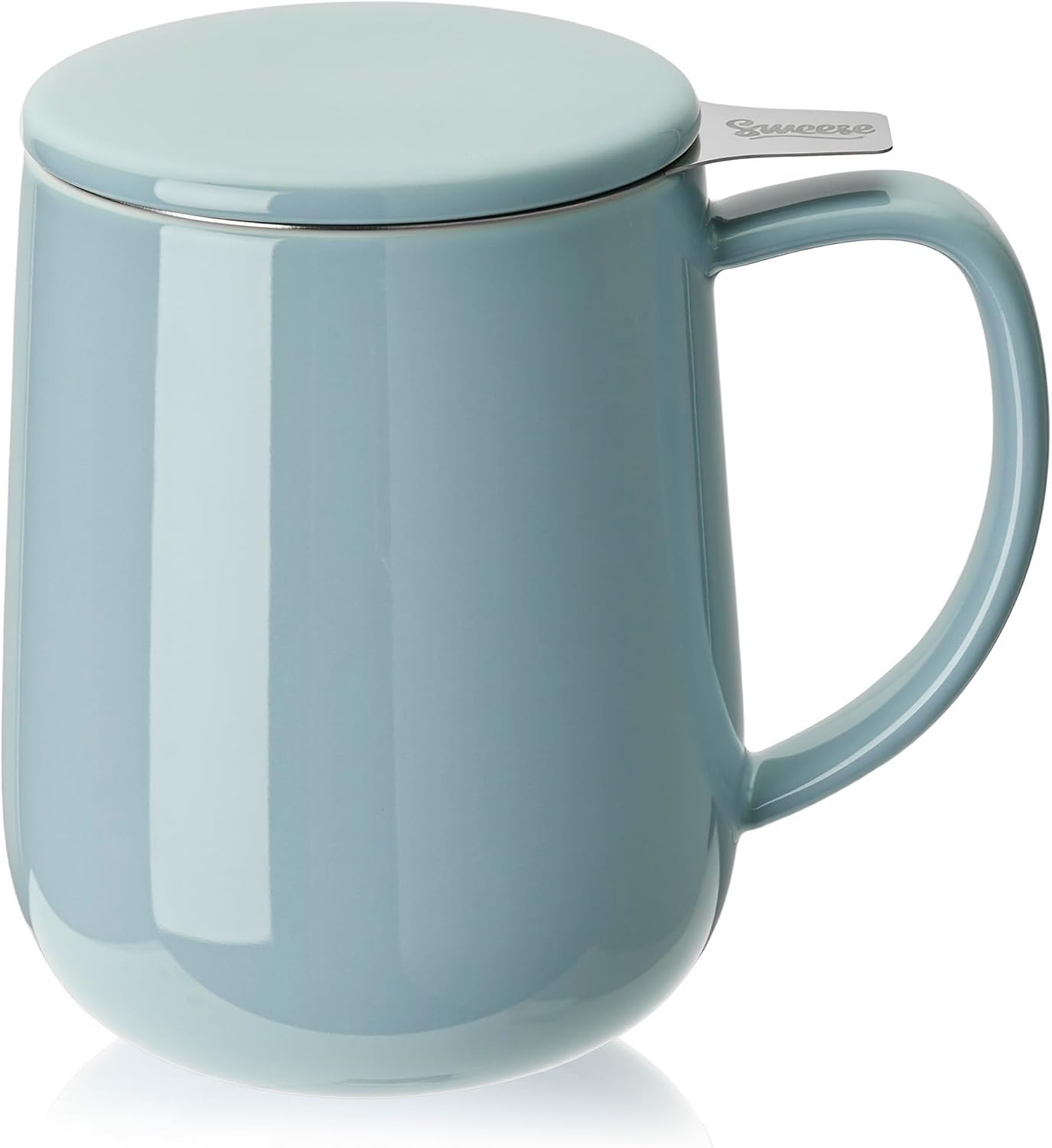 Sweese 20 OZ Porcelain Tea Mug with Infuser and Lid, Loose Leaf Tea Cup, Gifts for Tea Lover - Mint Green