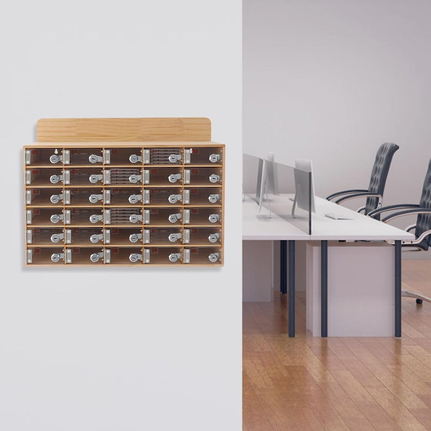 20-Slot Cell Phone Locker Box, Wood/Acrylic, Wall/Desk with Locks and Keys