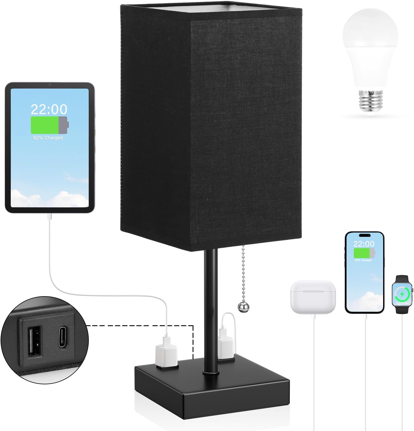 aooshine Small Table Lamp for Bedroom - Bedside Lamps for Nightstand, Minimalist Night Stand Light Lamp with Square Fabric Shade, Desk Reading Lamp for Kids Room Living Room Office Dorm