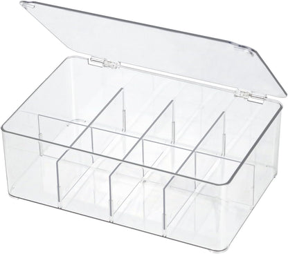 ZEXALOR Clear Tea Bag Organizer, Dresser Organizers Drawer Organzier Storage Container with Removable Dividers, Plastic Storage Bin with Lid, Organizer for Scarves Ties Bras