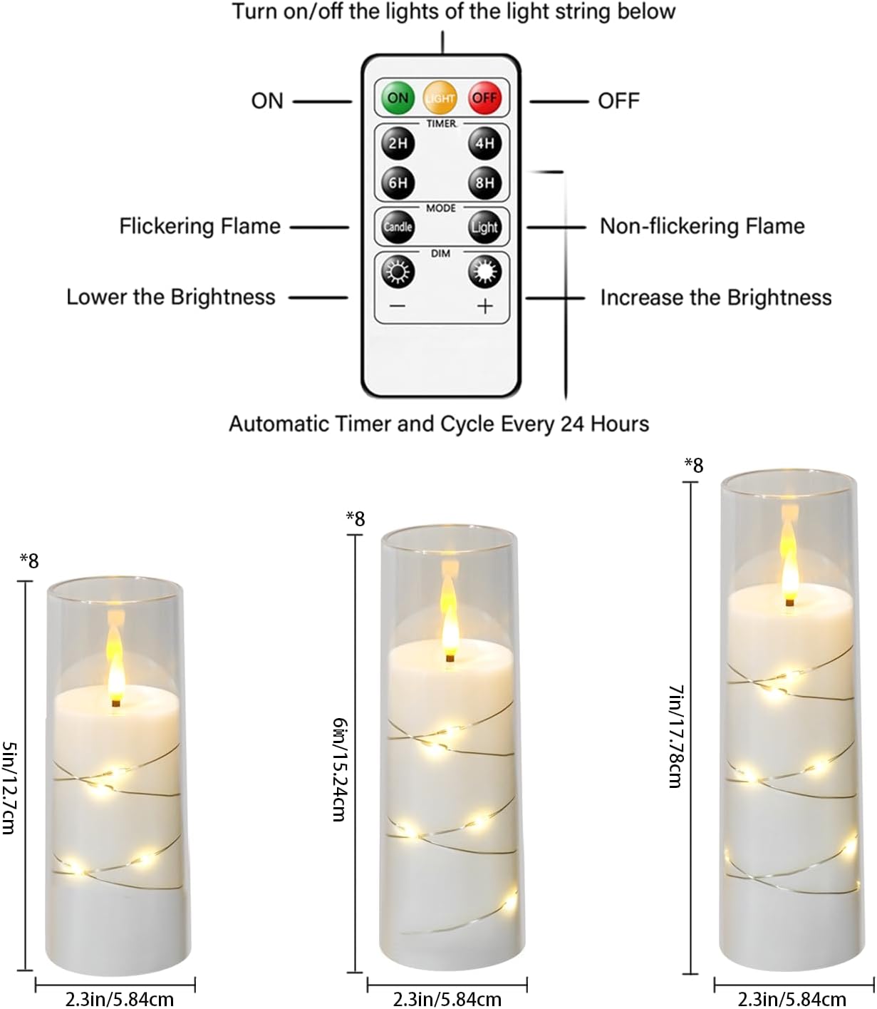 Nimiko Flickering Flameless LED Candles,Battery Operated Candles 24 Pcs with Embedded Star String,Acrylic LED Pillar Candles with Remote,Suitable for Home Decoration to Create an Atmosphere (White)