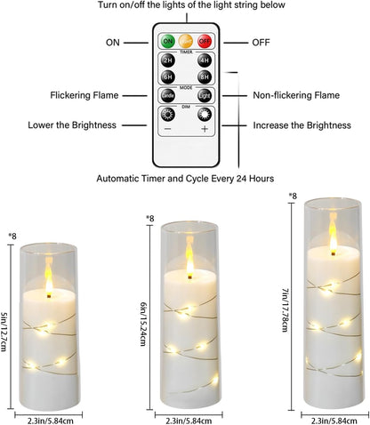 Nimiko Flickering Flameless LED Candles,Battery Operated Candles 24 Pcs with Embedded Star String,Acrylic LED Pillar Candles with Remote,Suitable for Home Decoration to Create an Atmosphere (White)