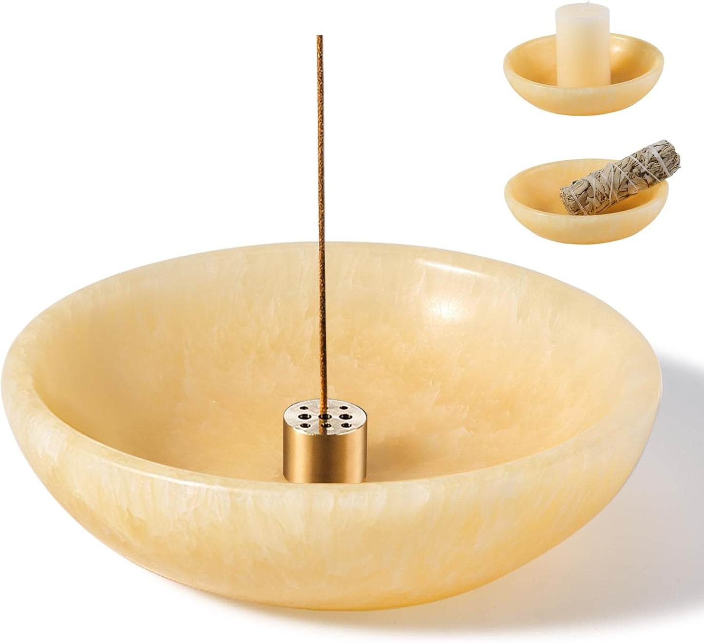 Koville Natural Marble Incense Holder, Incense Holder for Sticks with 9 Holes, Handmade Incense Burner Ash Catcher for Meditation Yoga SPA, Balsam Fir/Palo Santo/Sage/Cone (White)