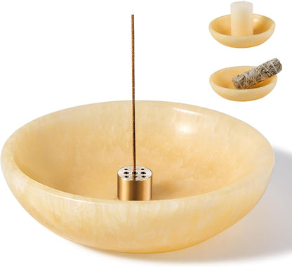 Koville Natural Marble Incense Holder, Incense Holder for Sticks with 9 Holes, Handmade Incense Burner Ash Catcher for Meditation Yoga SPA, Balsam Fir/Palo Santo/Sage/Cone (White)