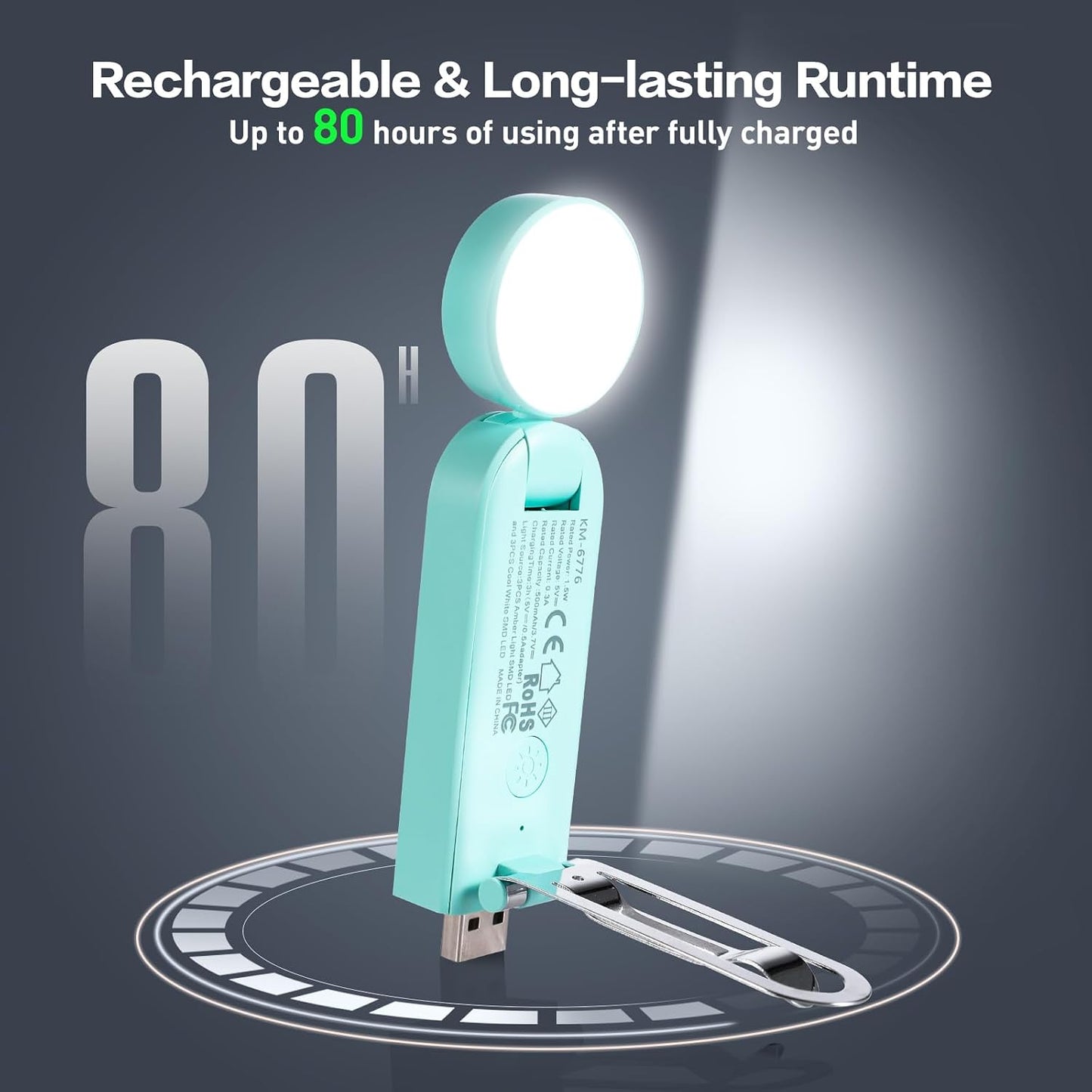 VAVOFO USB Rechargeable Book Light, Blue Light Blocking, Amber Clip-On Bookmark Shaped Reading Light, Eye Care 6 LEDs With 9 Lighting Modes for Bookworms (Grey)