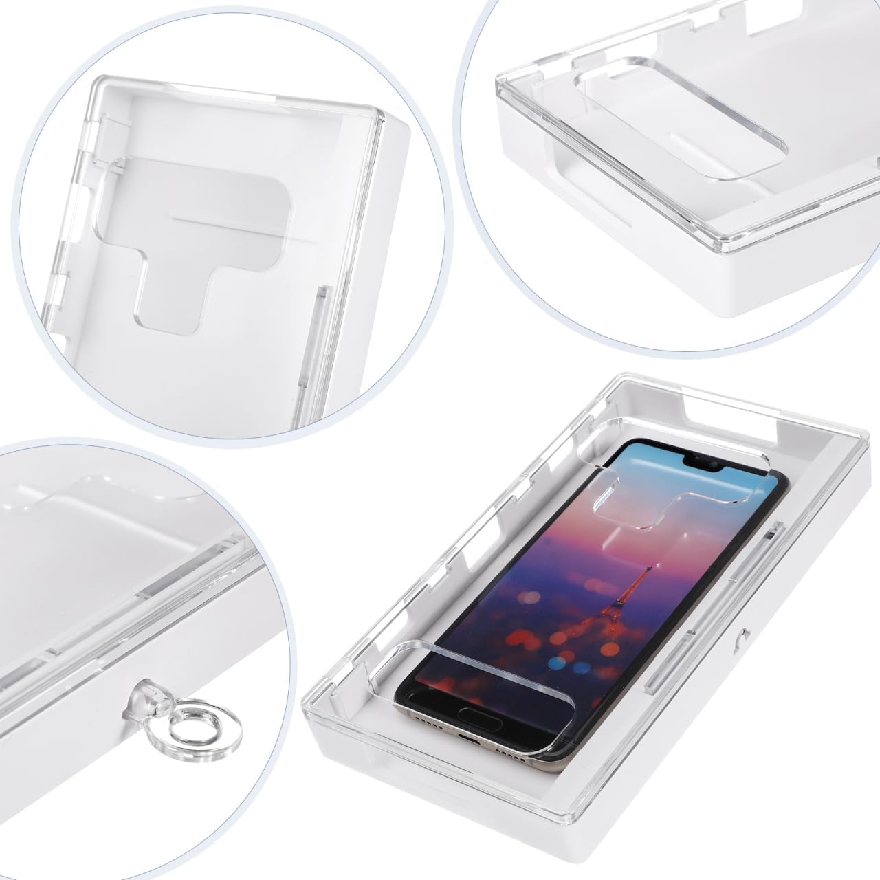 EXCEART Transparent Phone Lock Box with 2 Keys Multi-Purpose Smartphone Safe Lock Box for Students Office Use 7.48X3.93X0.98 Inches Pc Material